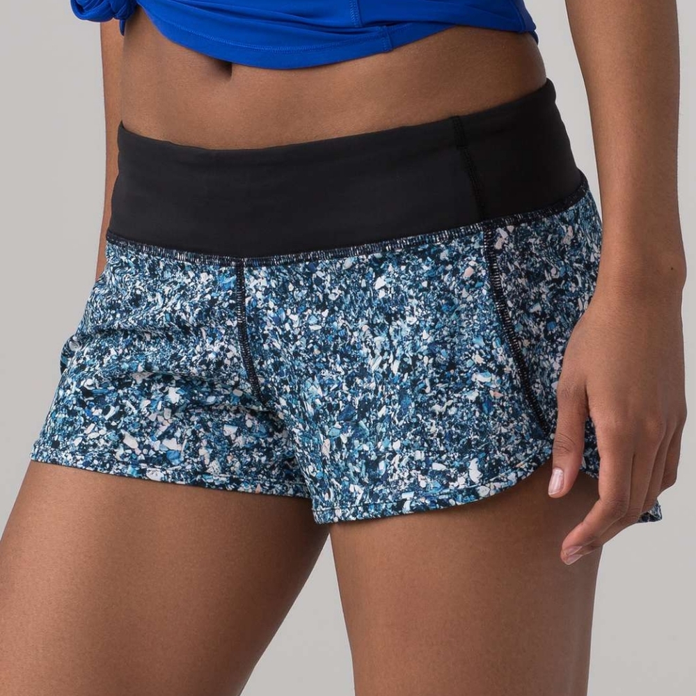 lululemon athletica Blue Speckle Athletic Shorts with Black Waistband